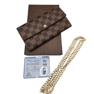 Louis Vuitton Sarah Wallet Damier Ebene Brown Canvas Long Envelope Wallet